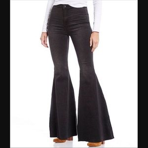 Free People Bell Bottom Flare Black Distressed Denim Jeans